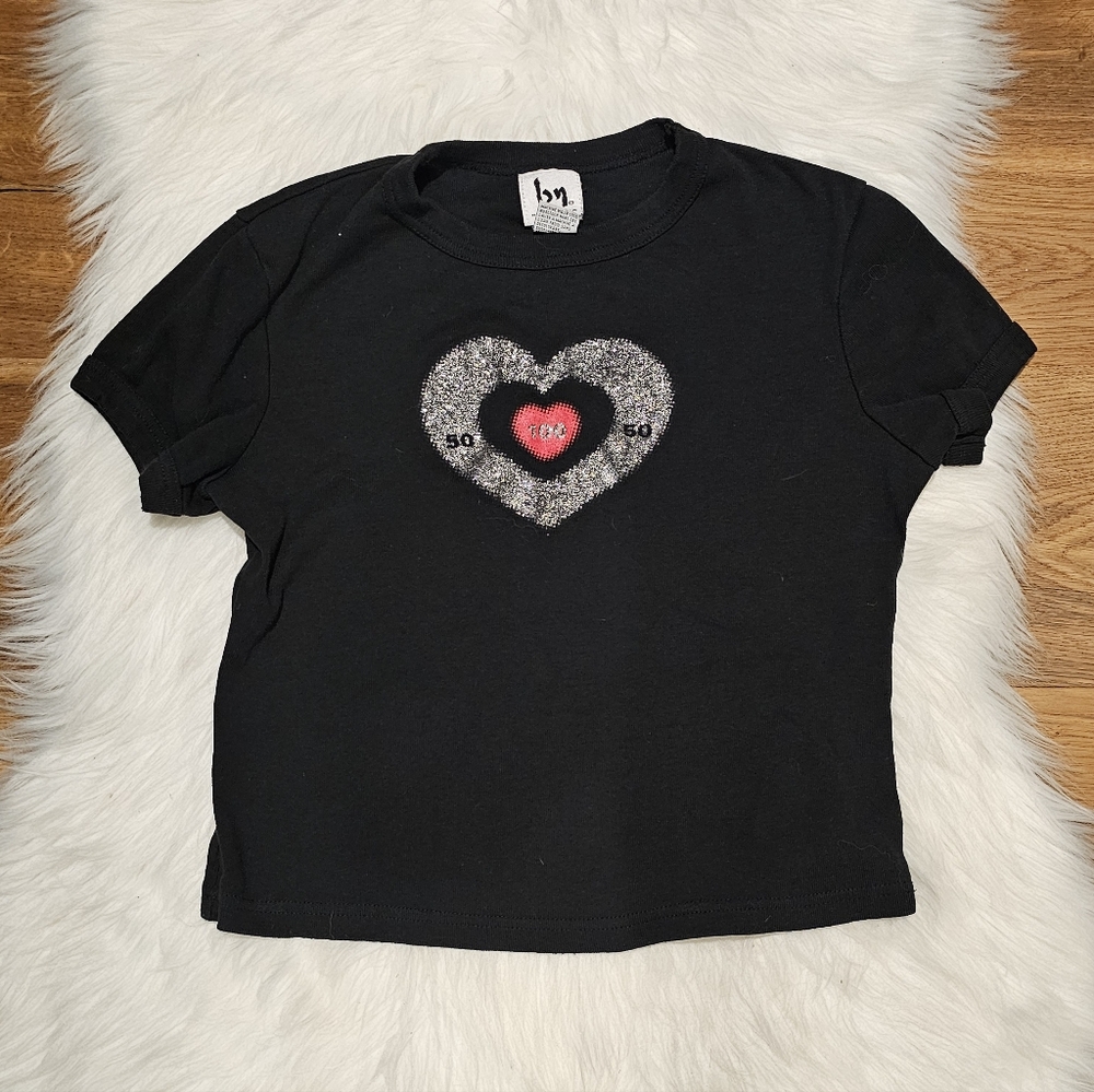 Vintage Black Heart Sparkly Graphic T-Shirt